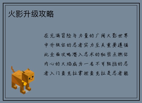 火影升级攻略