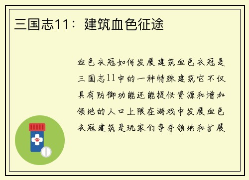 三国志11：建筑血色征途