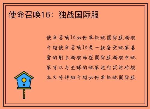 使命召唤16：独战国际服